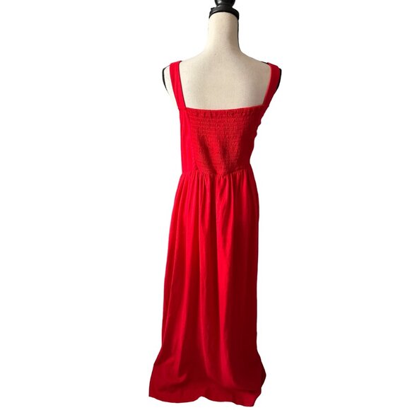 Eloquii Linen Red Dress Front Tie Sweetheart Neckline Smock Back Unlined Size 18 - Picture 5 of 9
